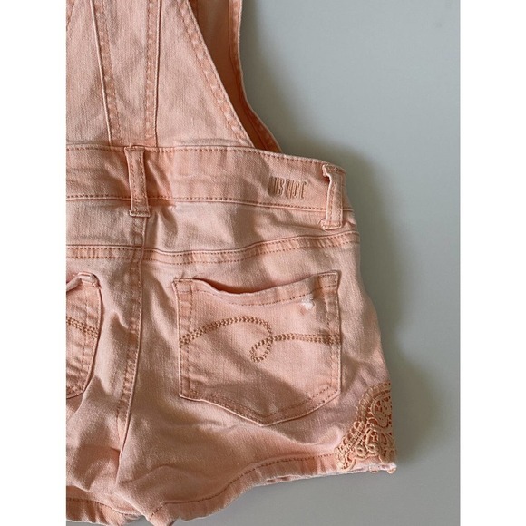 Justice Overalls Shorts Denim Lightly Distressed Peach Color buckles Girls 8 - Picture 3 of 13